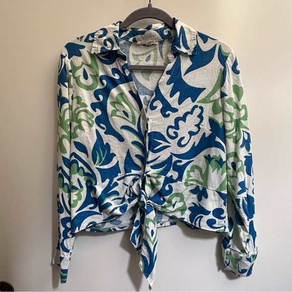 Christian Siriano Blue and Green Linen Matching Vacation Resortwear Set - Picture 4 of 12